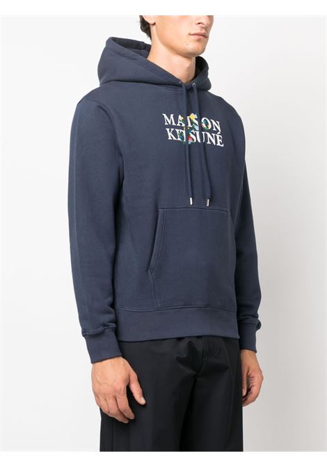 Blue logo-print drawstring sweatshirt - men MAISON KITSUNÉ | LM00708KM0307P476